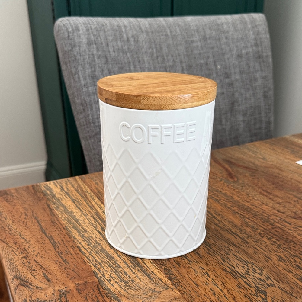 White Coffee Canister with Bamboo Lid